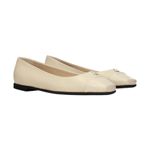 Beige Leather Ballet Flats