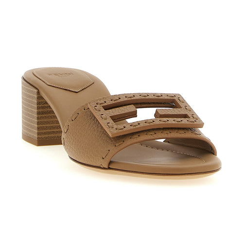 Beige Calfskin Flat Sandals