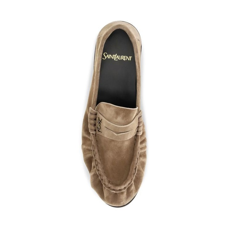 Beige Calf Leather Bos Taurus Slip-On Loafers
