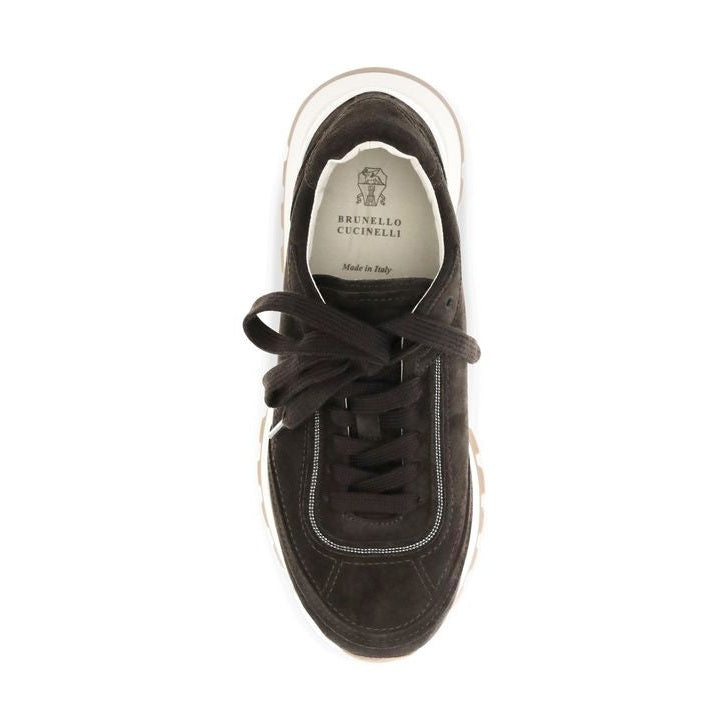 Brown Suede Leather Low Top Sneakers