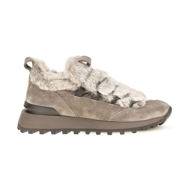 Gray Suede Leather Athletic Sneakers