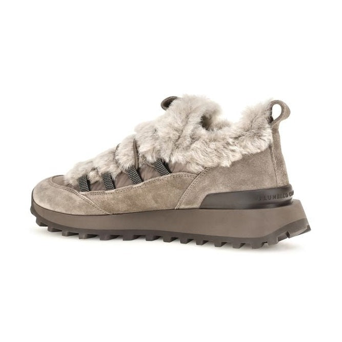 Gray Suede Leather Athletic Sneakers