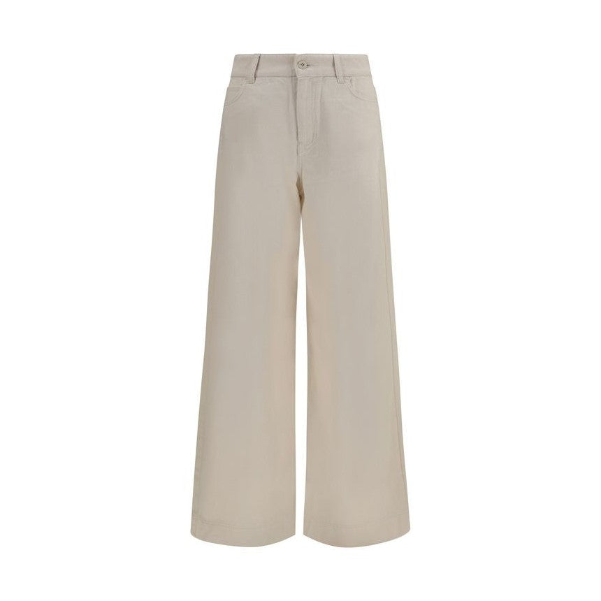 Beige Cotton Casual Pants