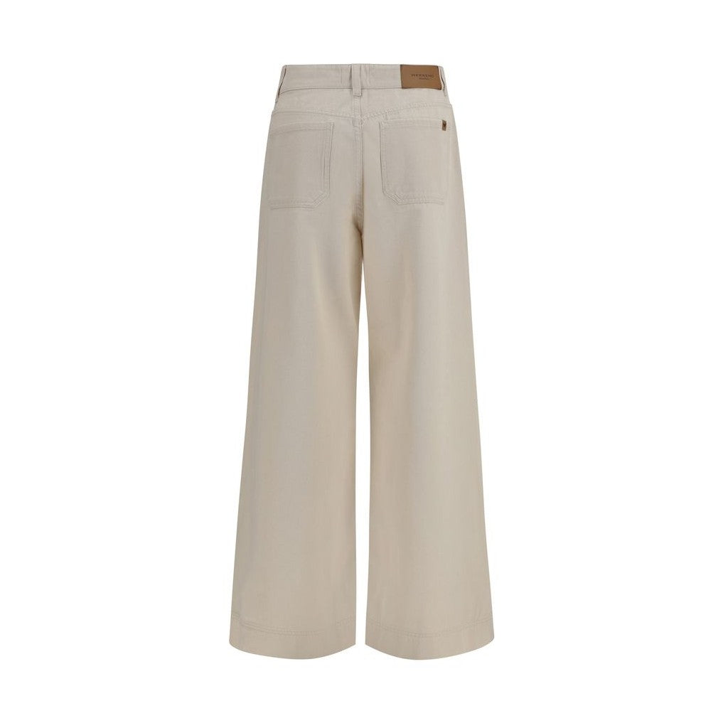 Beige Cotton Casual Pants