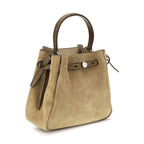 Beige Suede Leather Bucket Bag