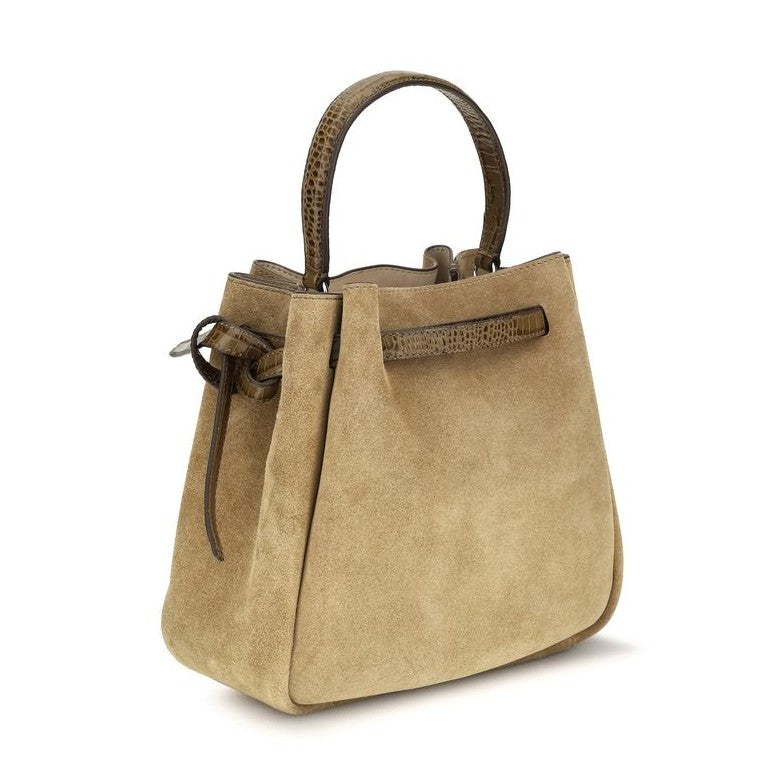 Beige Suede Leather Bucket Bag