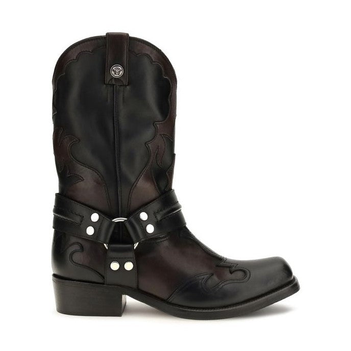 Black Calf Leather Bos Taurus Ankle Boots