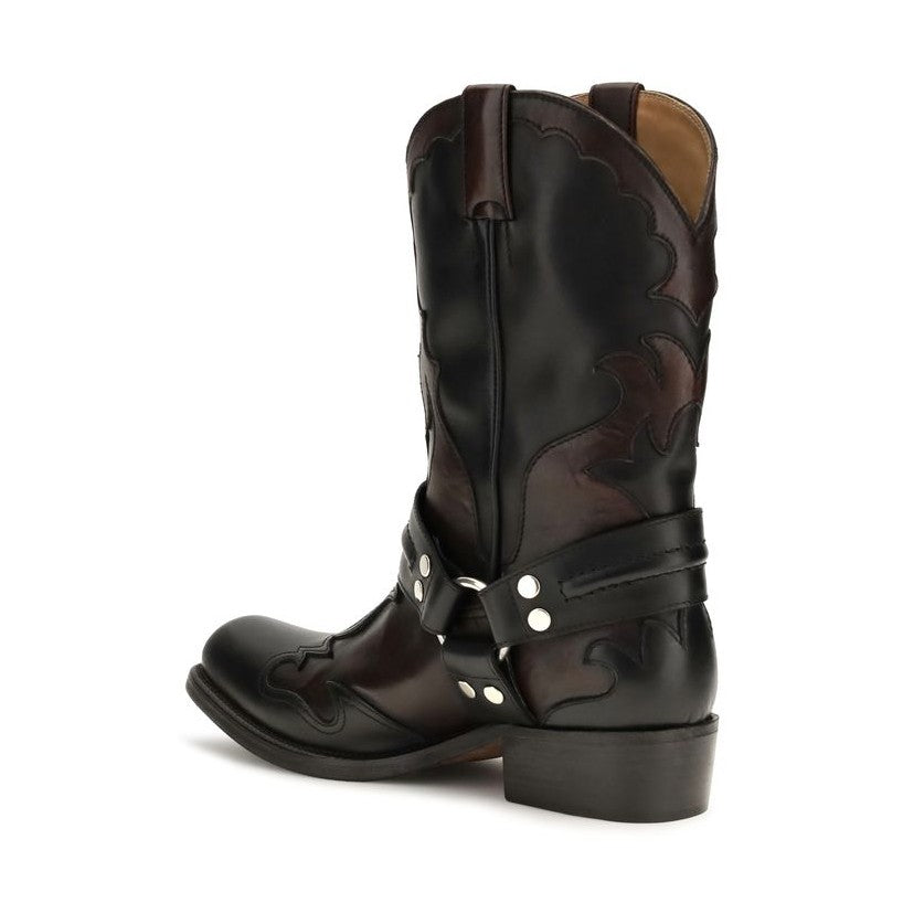 Black Calf Leather Bos Taurus Ankle Boots
