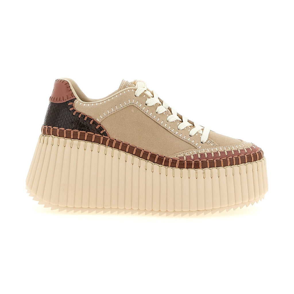 Beige Polyester Wedge Sandals