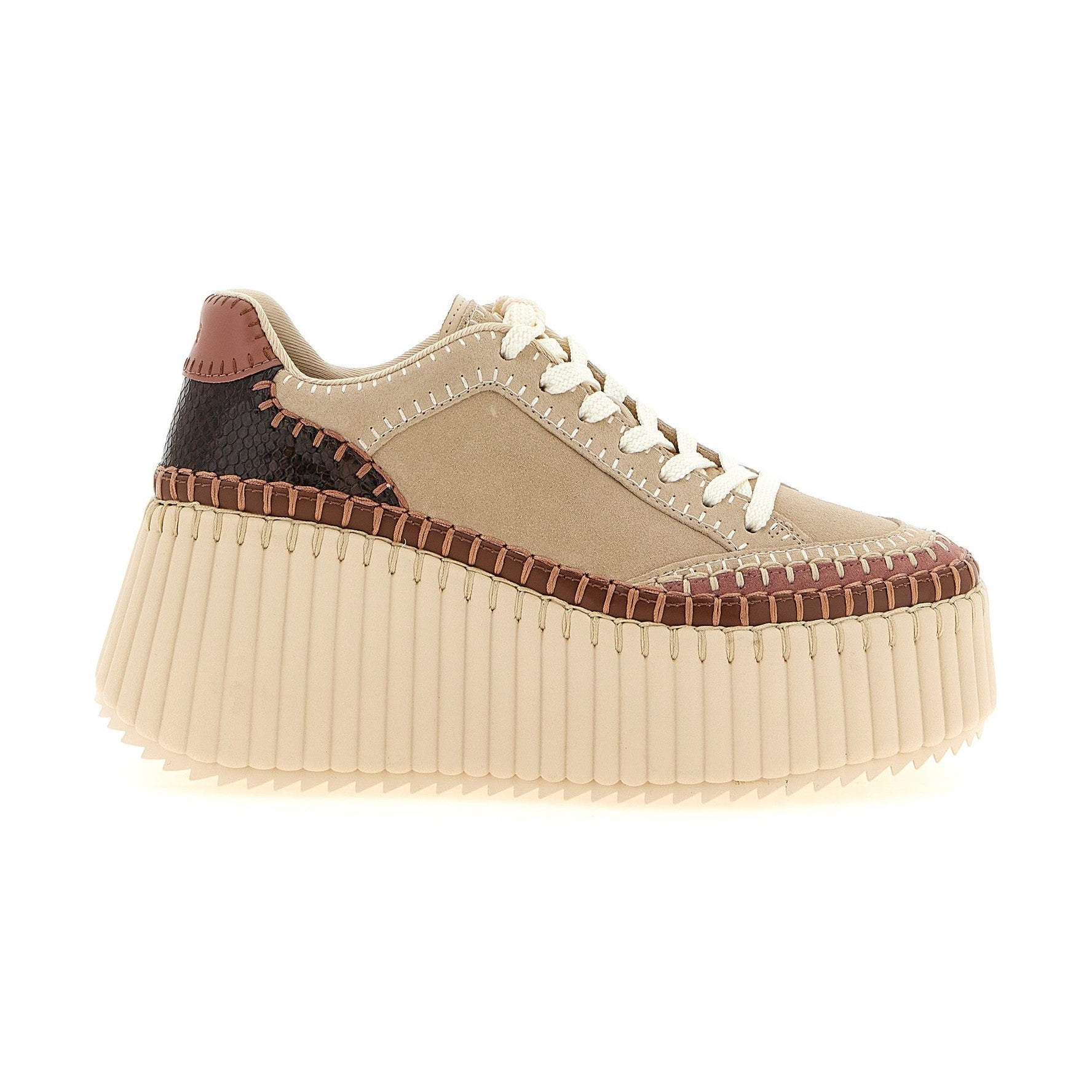 Beige Polyester Wedge Sandals