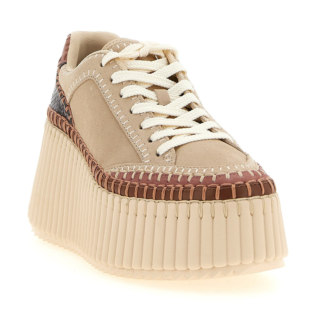 Beige Polyester Wedge Sandals
