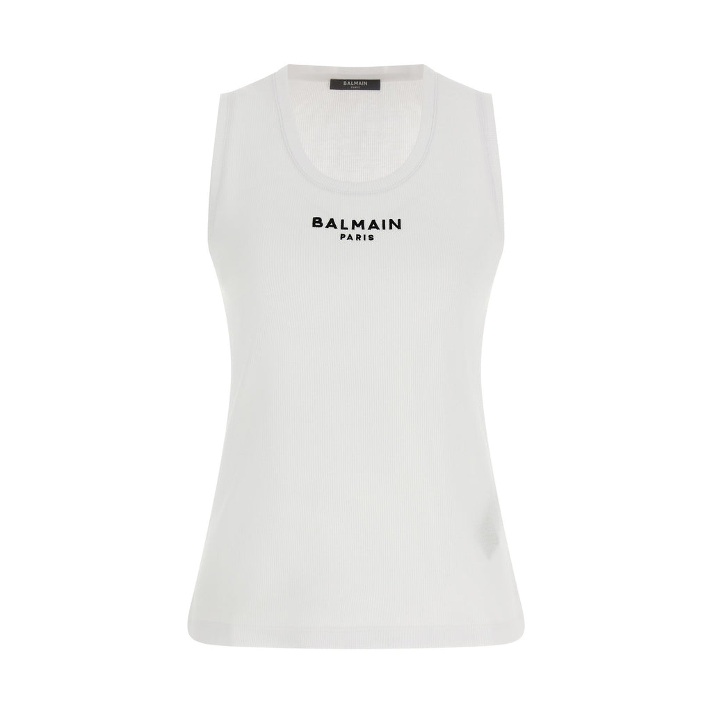 White Cotton Sleeveles T-Shirt