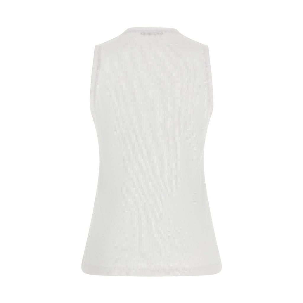 White Cotton Sleeveles T-Shirt