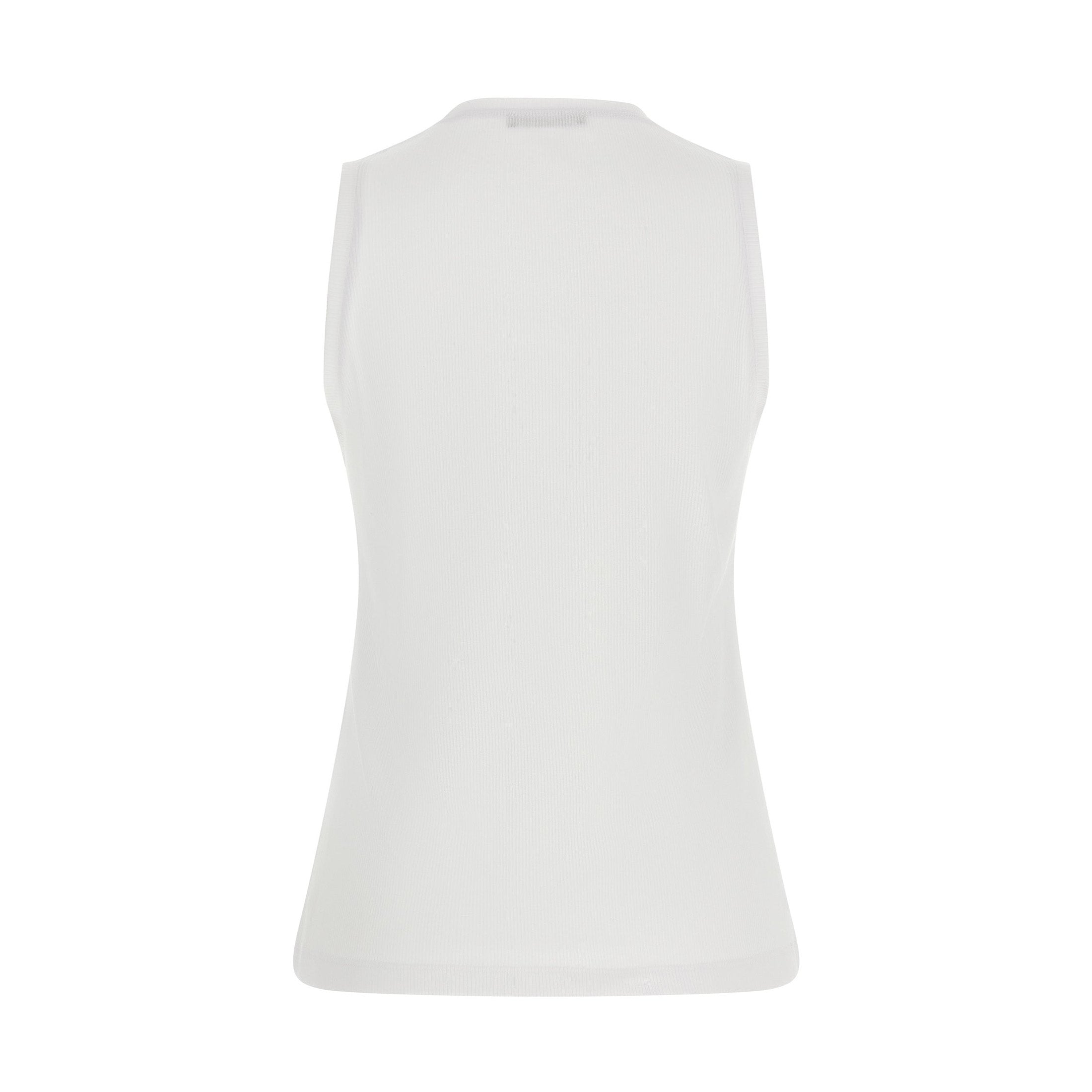 White Cotton Sleeveles T-Shirt