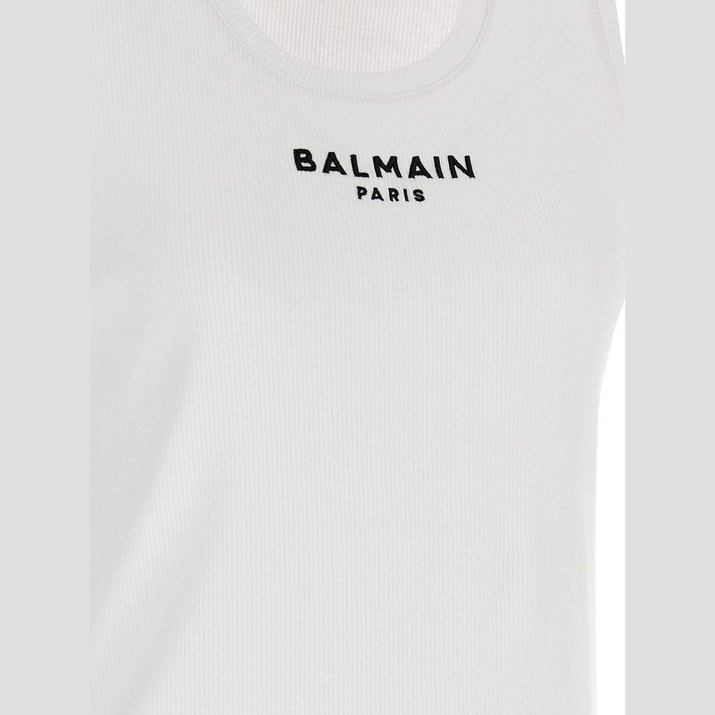 White Cotton Sleeveles T-Shirt