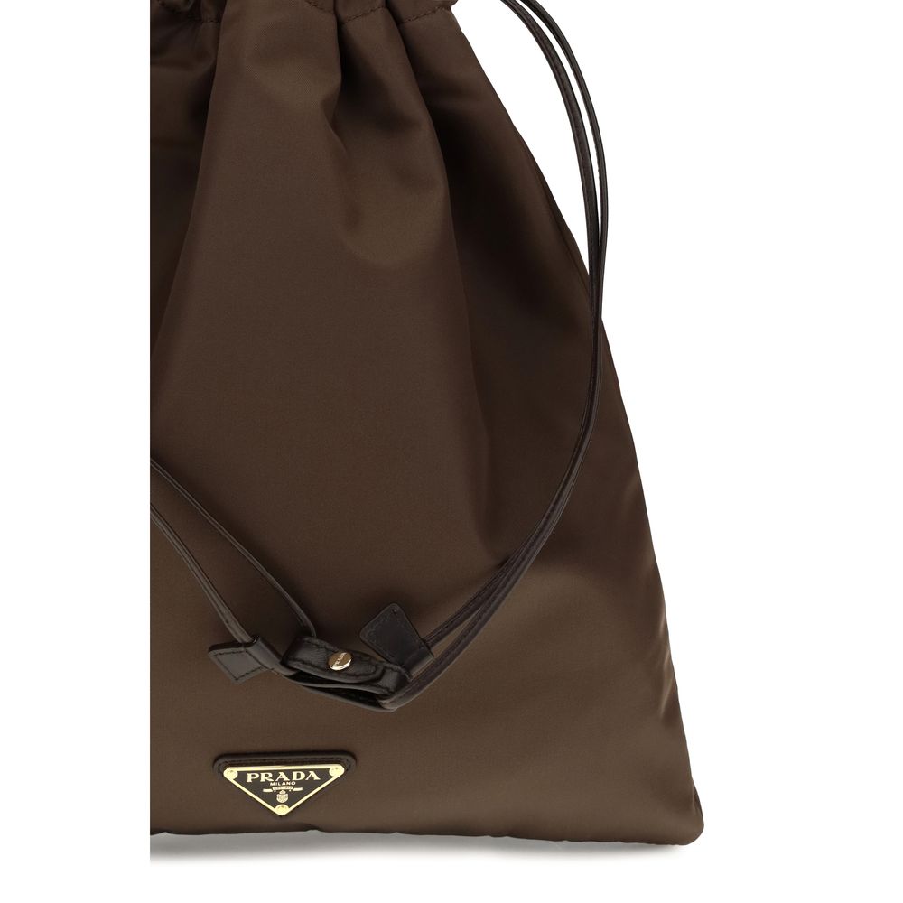 Brown Polyamide Clutch Bag