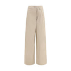 Beige Cotton Casual Pants