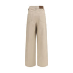 Beige Cotton Casual Pants