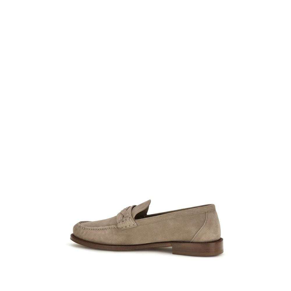 Beige Suede Leather Slip-On Loafers