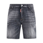 Black Cotton Bermuda Shorts