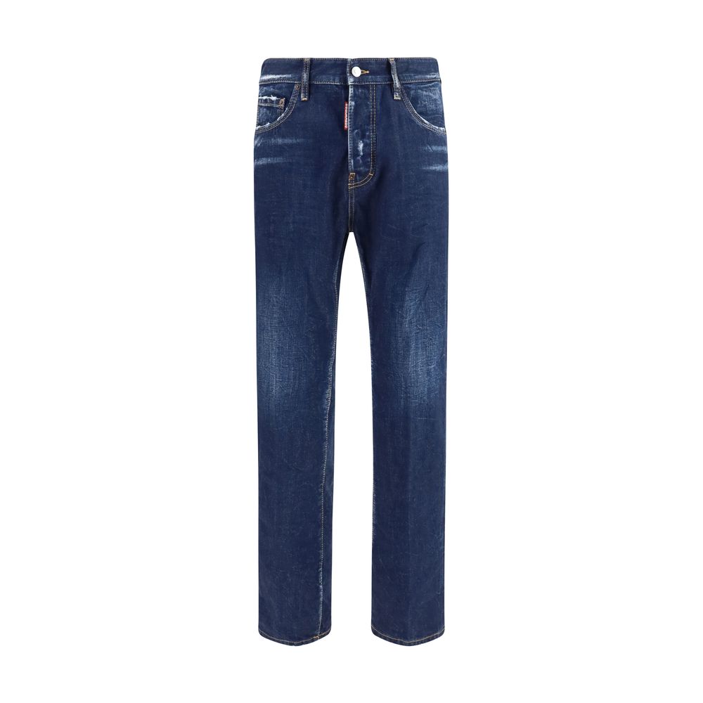 Blue Cotton Straight-Leg Jeans