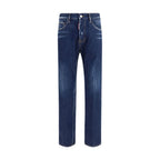 Blue Cotton Straight-Leg Jeans