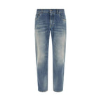 Blue Cotton Straight-Leg Jeans