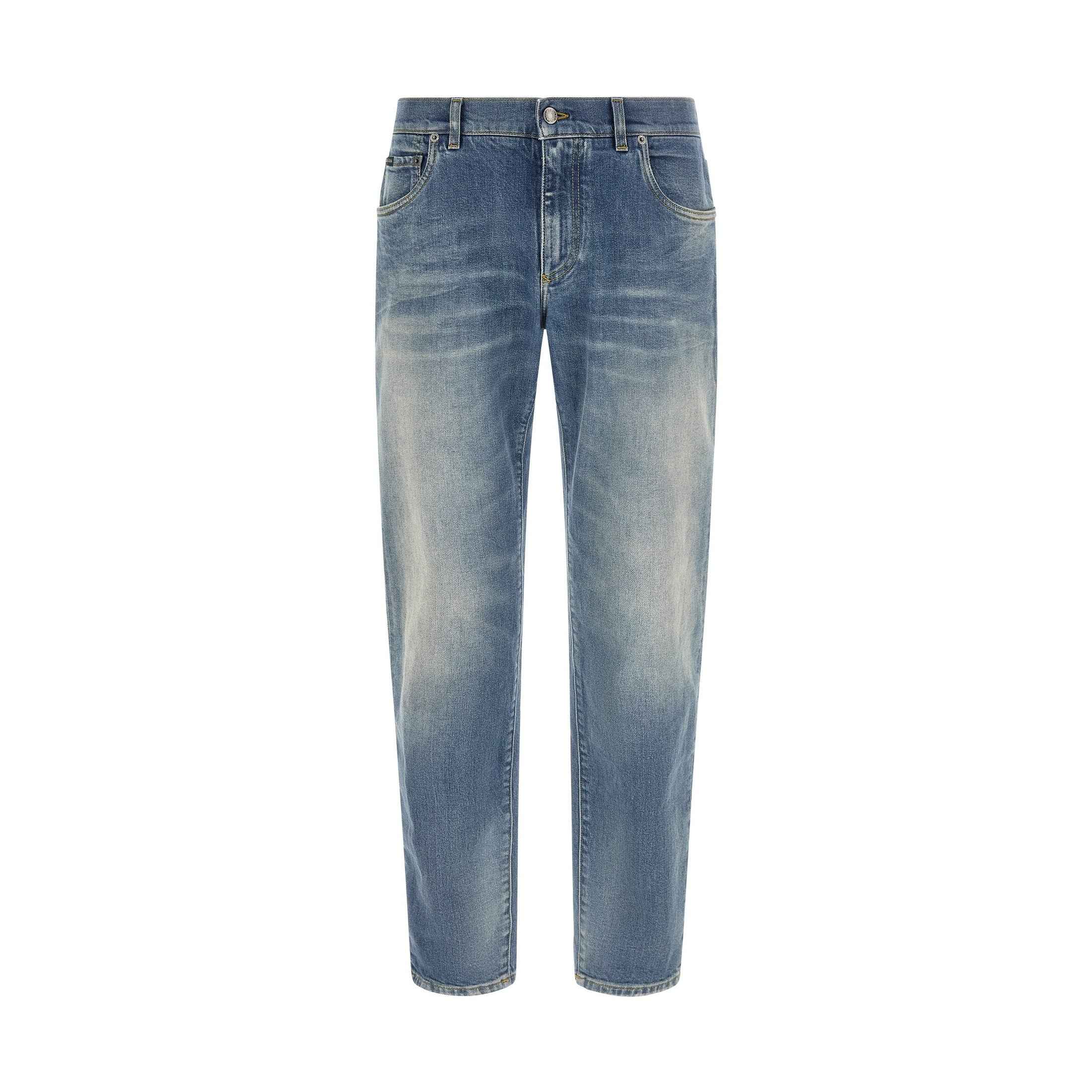 Blue Cotton Straight-Leg Jeans