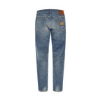 Blue Cotton Straight-Leg Jeans