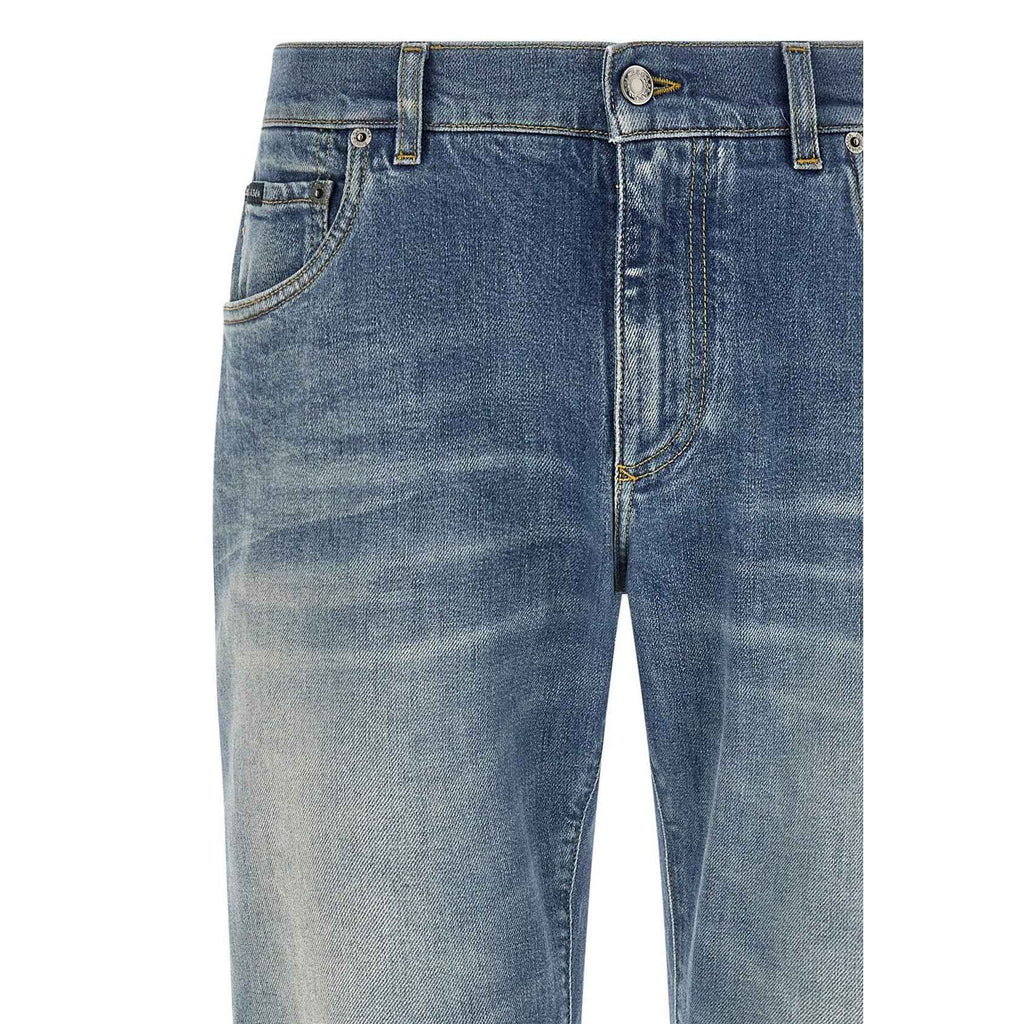 Blue Cotton Straight-Leg Jeans