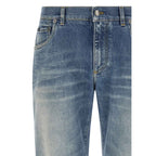 Blue Cotton Straight-Leg Jeans