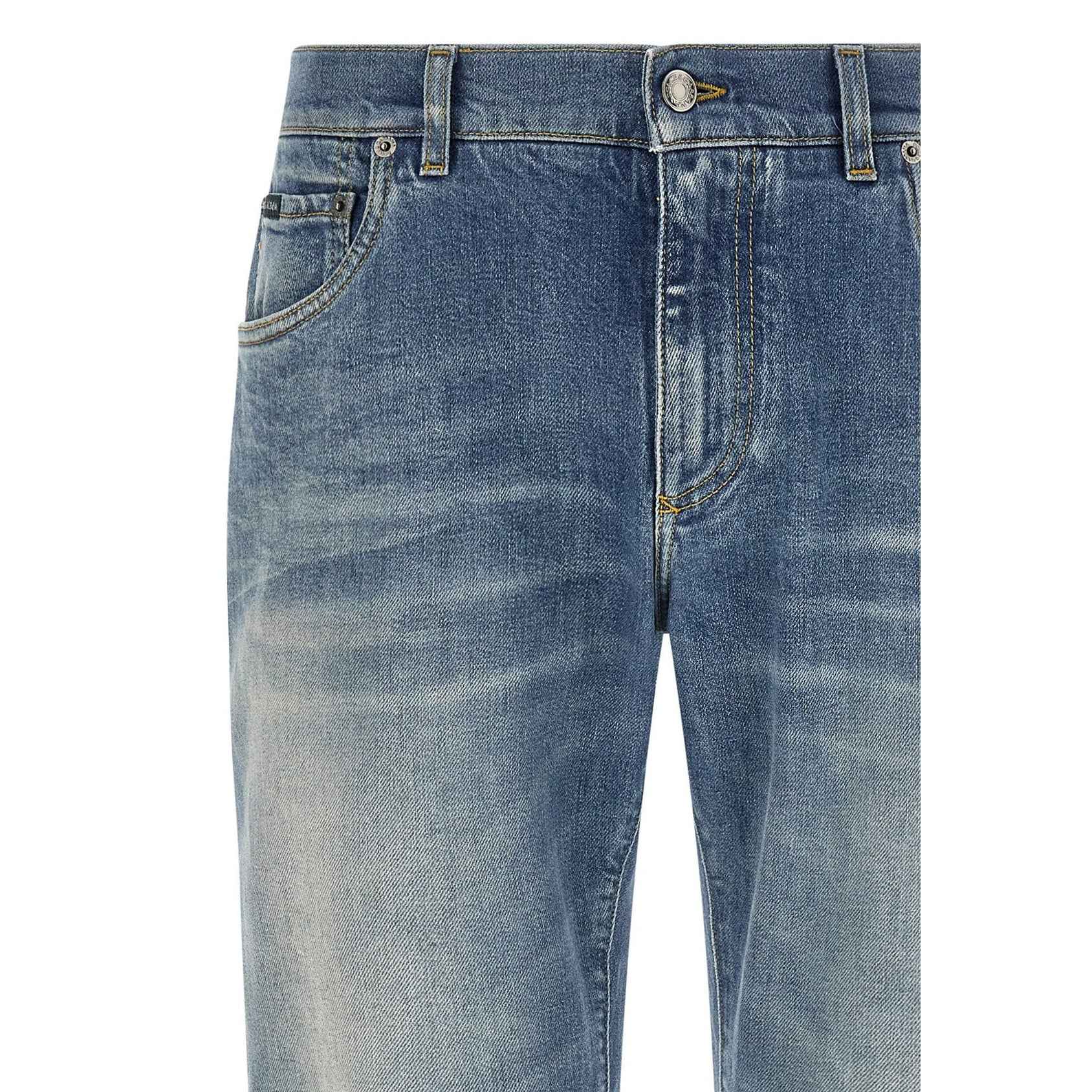 Blue Cotton Straight-Leg Jeans