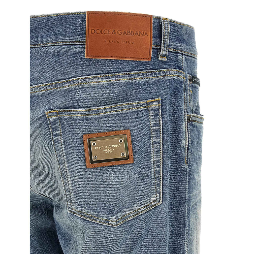 Blue Cotton Straight-Leg Jeans