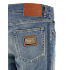 Blue Cotton Straight-Leg Jeans