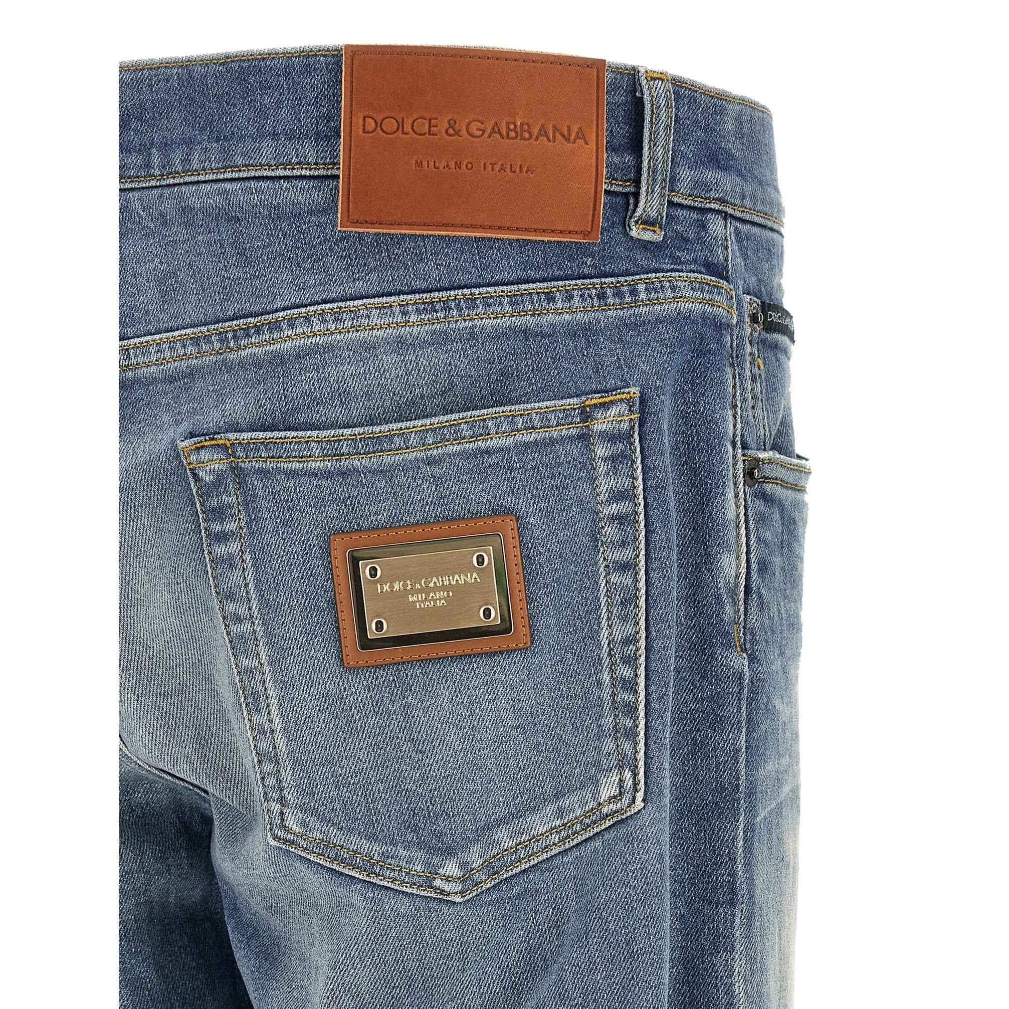 Blue Cotton Straight-Leg Jeans