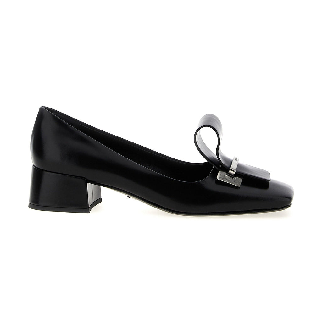 Black Calfskin Mid Heel Pumps