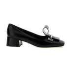 Black Calfskin Mid Heel Pumps