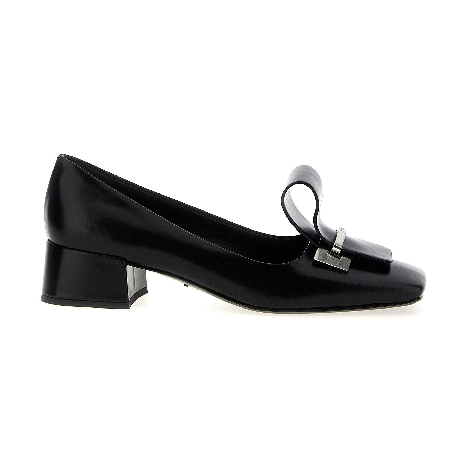 Black Calfskin Mid Heel Pumps