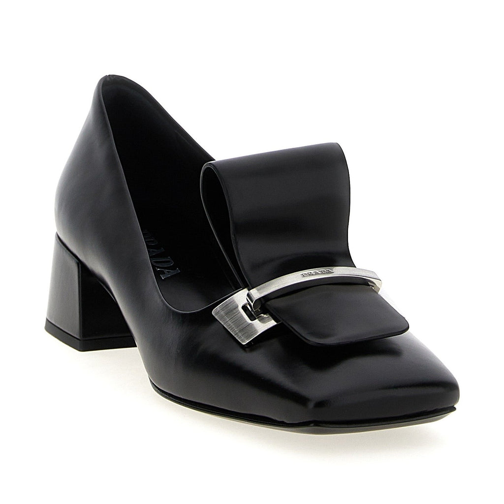 Black Calfskin Mid Heel Pumps
