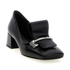 Black Calfskin Mid Heel Pumps