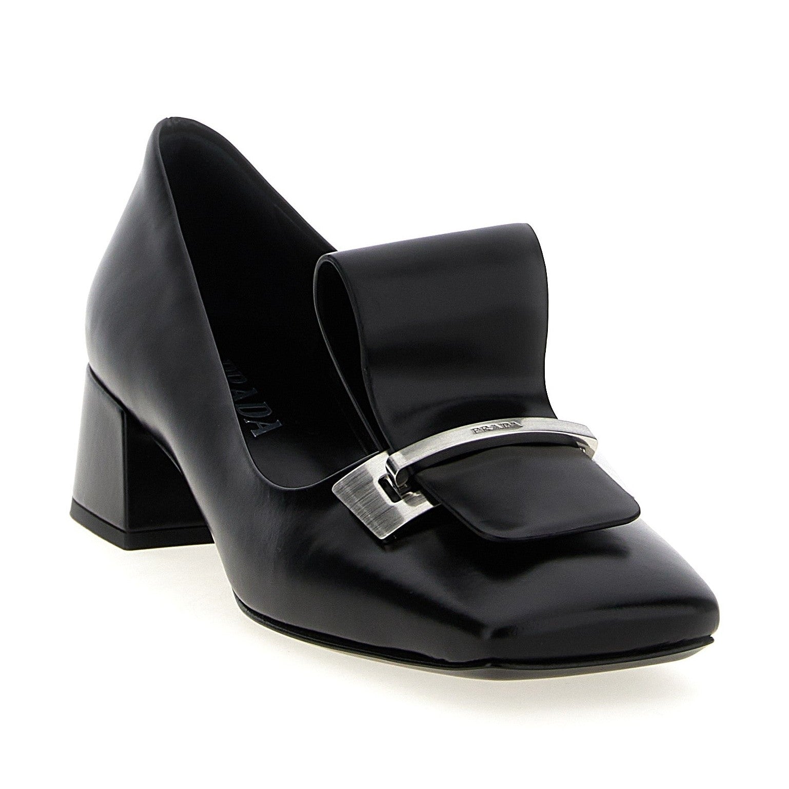Black Calfskin Mid Heel Pumps