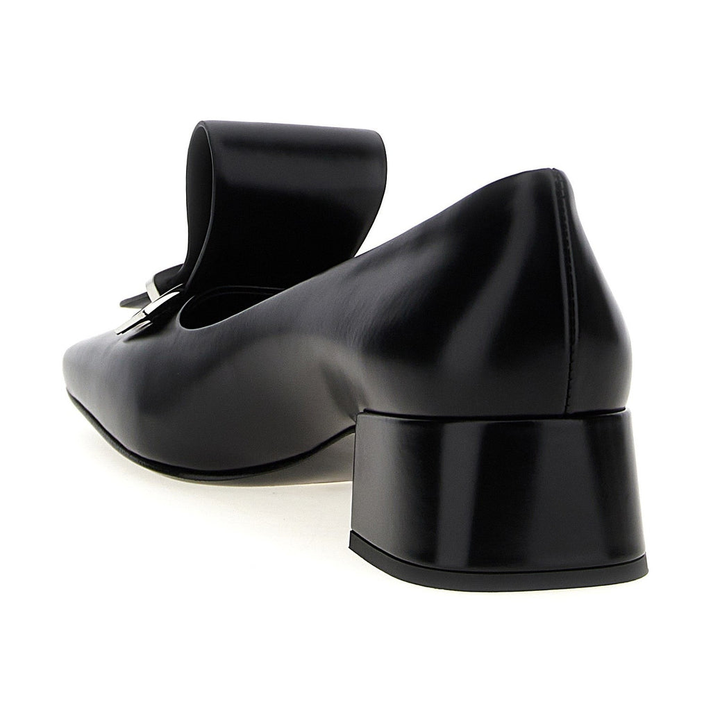 Black Calfskin Mid Heel Pumps
