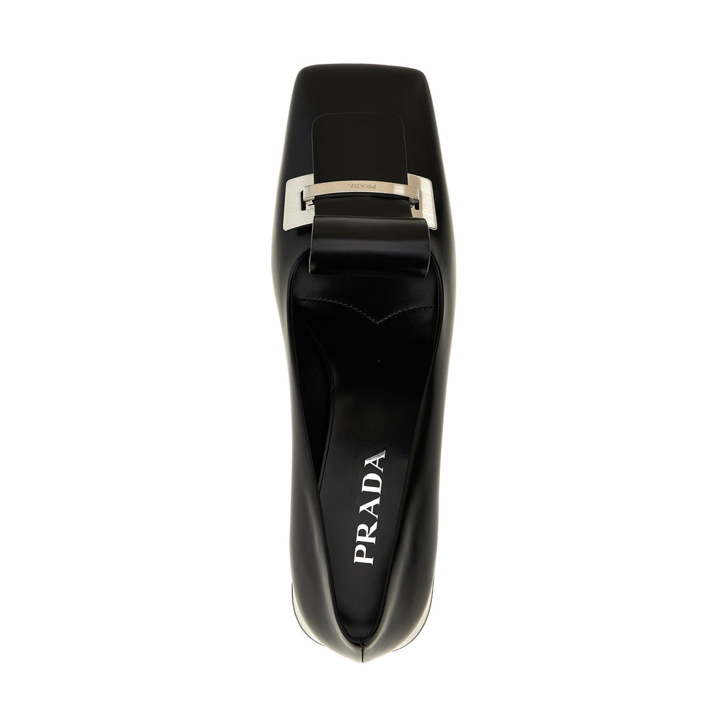 Black Calfskin Mid Heel Pumps
