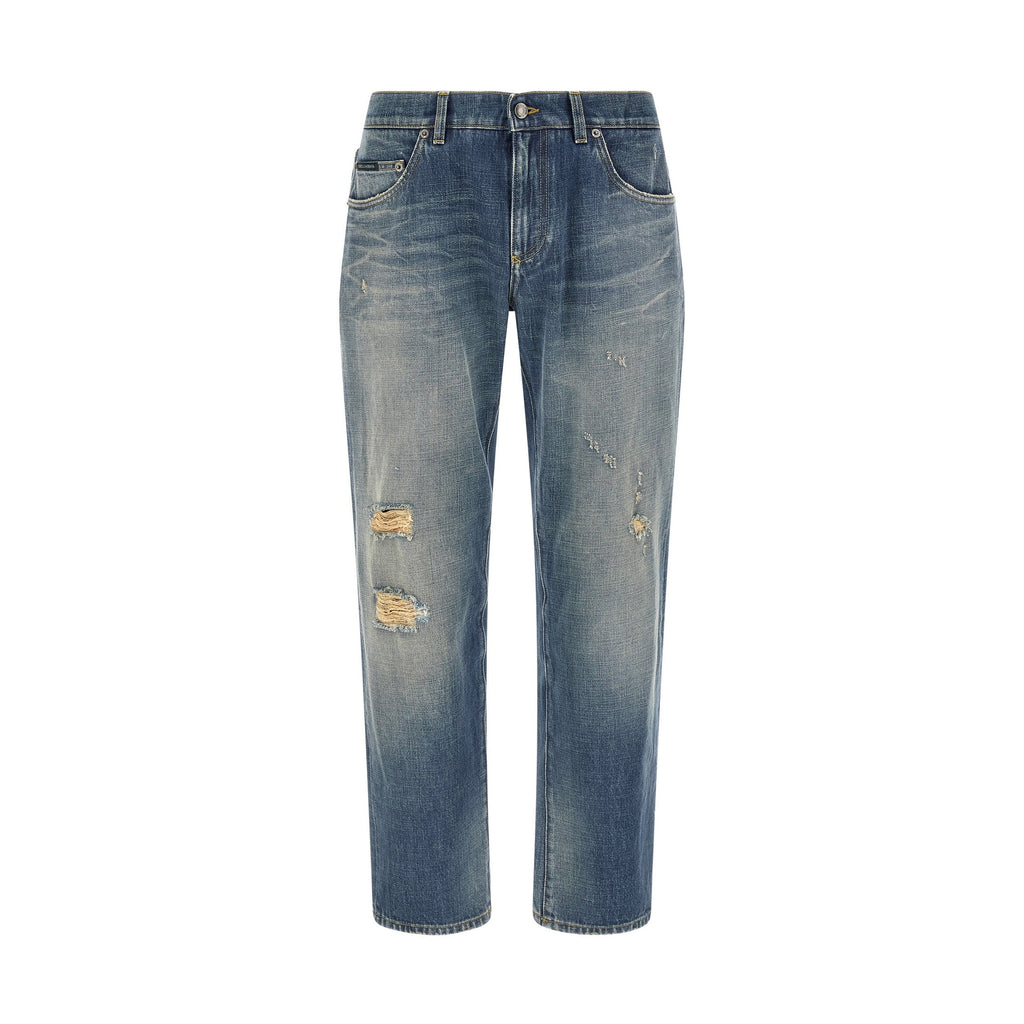 Blue Cotton Relaxed Fit Jeans