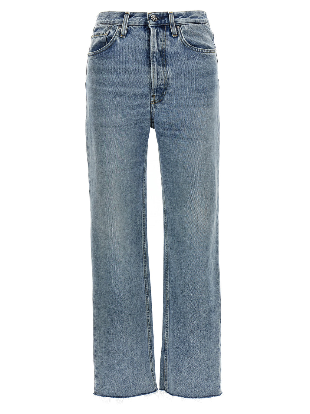 Blue Cotton Straight-Leg Jeans