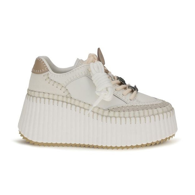 White Calf Leather Bos Taurus Platform Sneakers