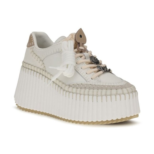 White Calf Leather Bos Taurus Platform Sneakers