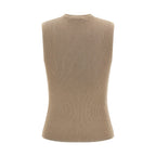 Beige Polyamide Sleeveles T-Shirt