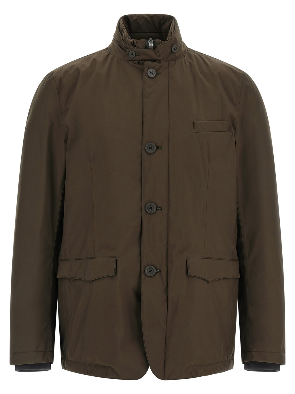 Brown Polyester Full-Length Jacket