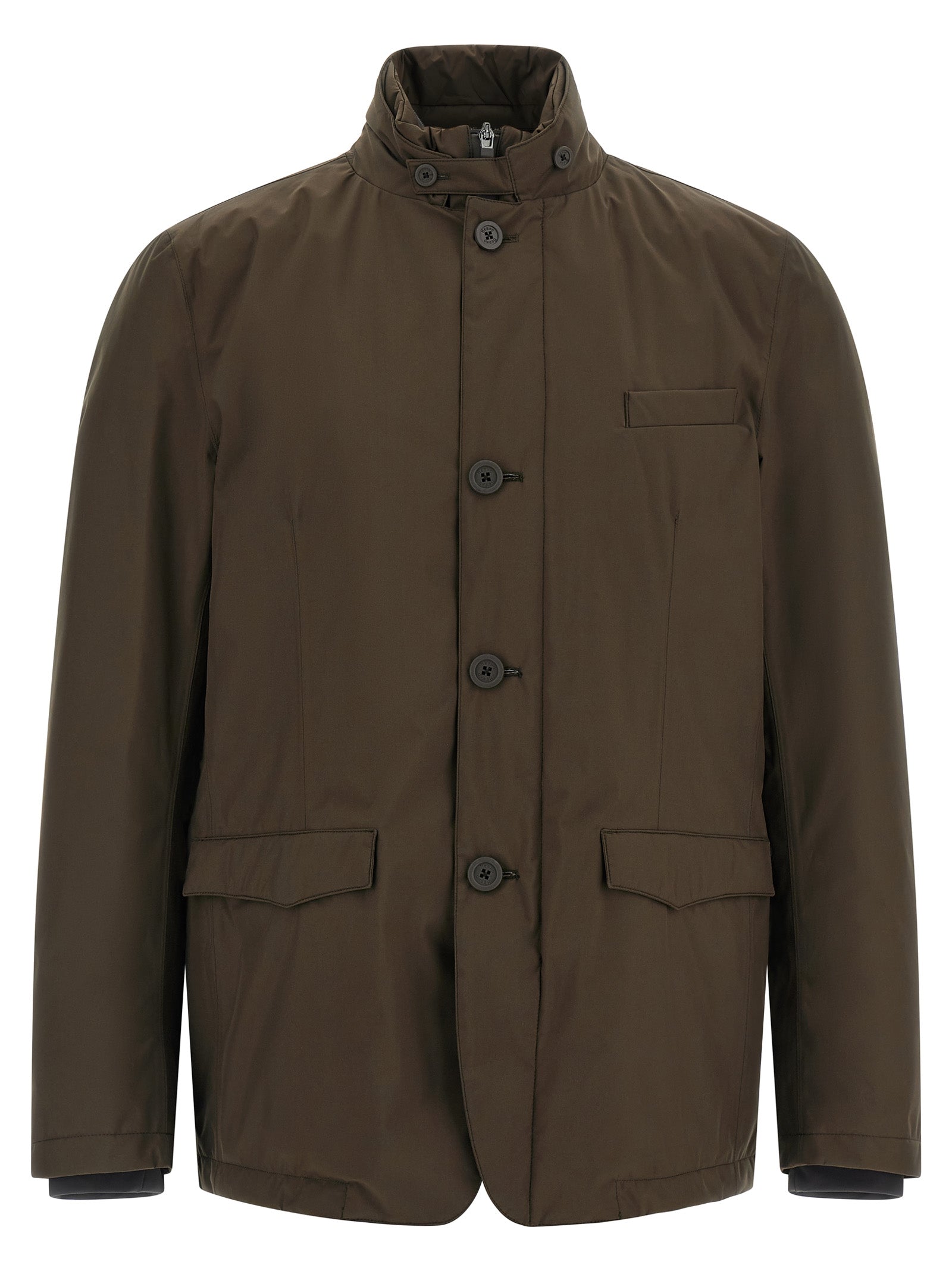 Brown Polyester Full-Length Jacket